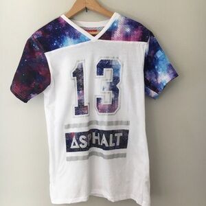 Asphalt Yacht Club Galaxy Print Number 13 Silver Letters Jersey Top Large Cotton